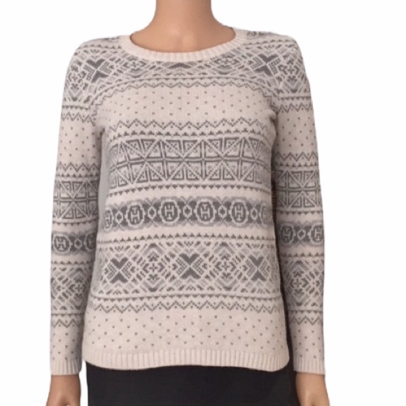 Tommy Hilfiger signature TH cotton knit gray white scoop neck sweater - Picture 1 of 12